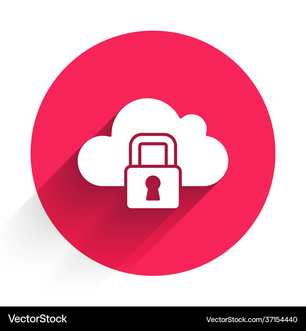 White cloud computing lock icon isolated with long White cloud computing lock icon isolated with long Vector Image