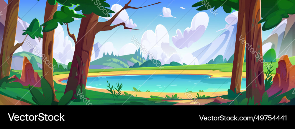 Blue lake in green mountain valley vector image