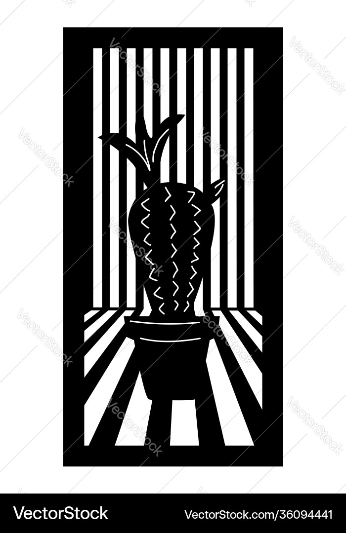 Cnc pattern with cactus in pot decorative Cnc pattern with cactus in pot decorative vector image