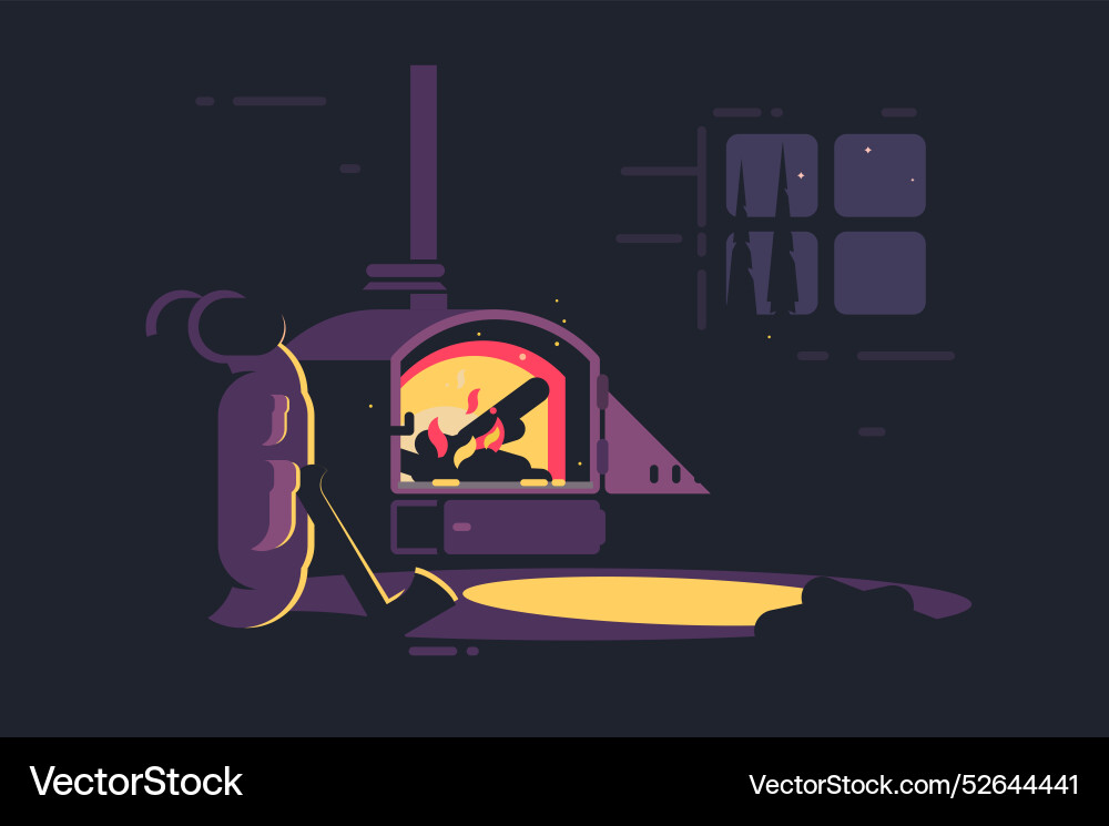 Cozy fireplace in dark room Cozy fireplace in dark room vector image