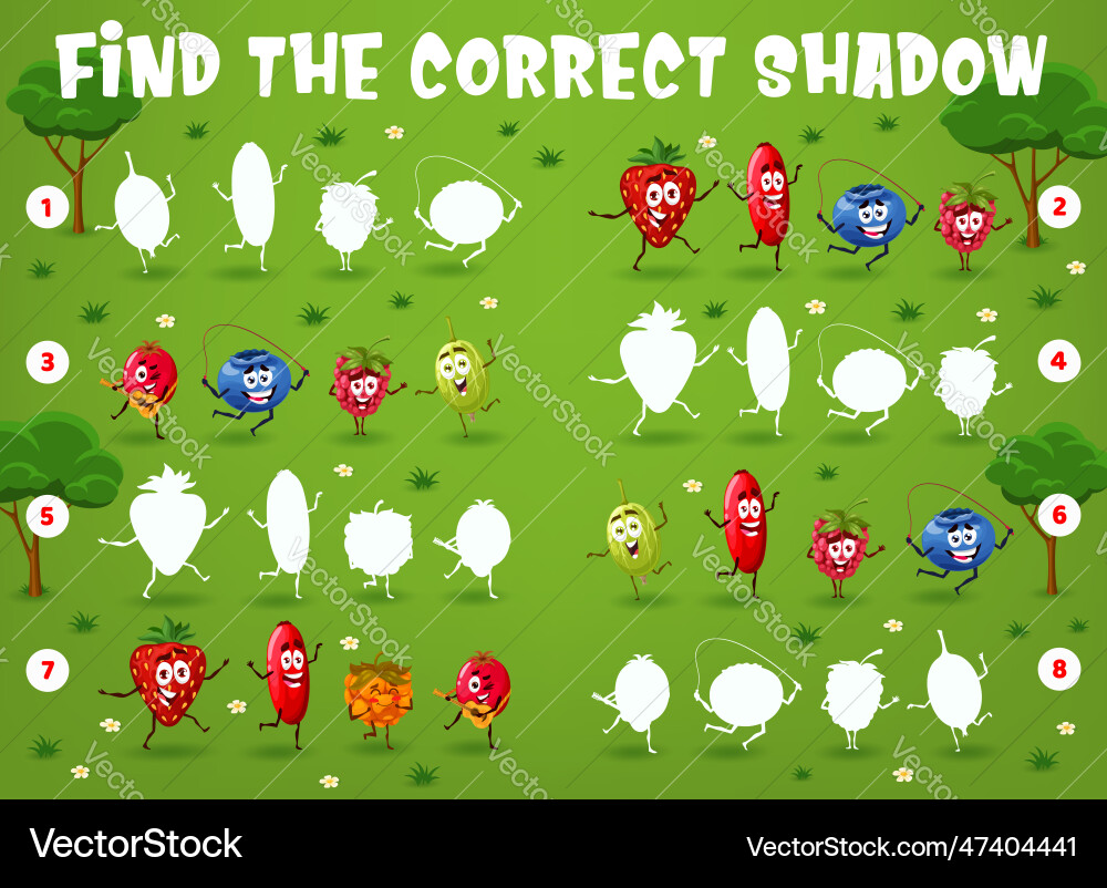Find the correct shadow game with berry characters Vector Image