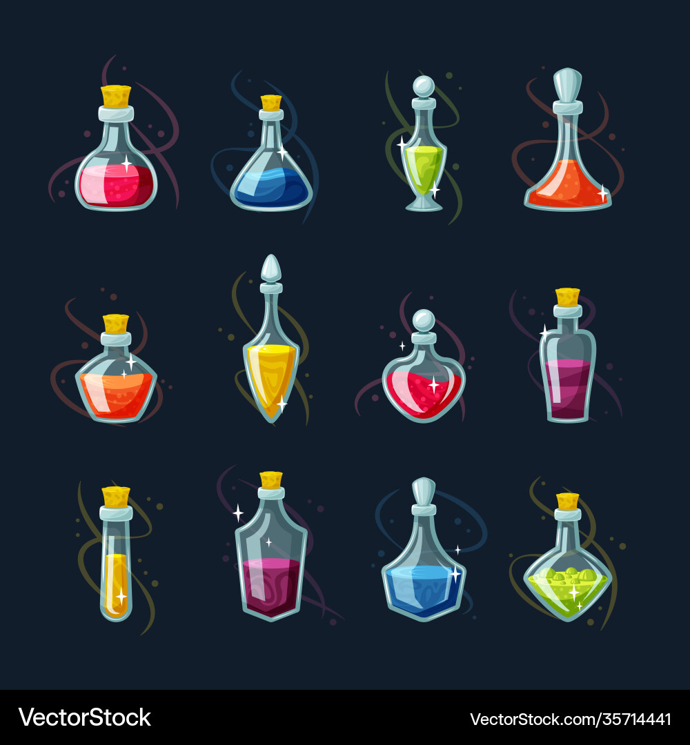 Magic Potion Vials - Red Elixir Set vector image