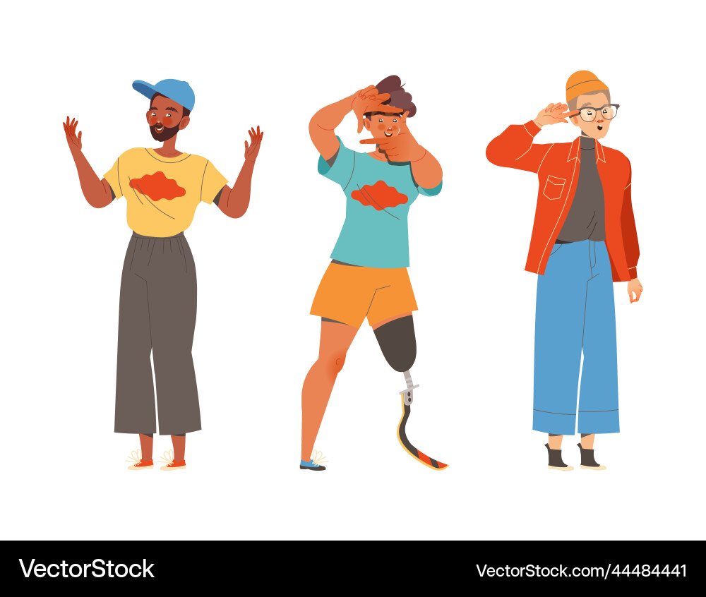 Man character showing hand gesture expressing Man character showing hand gesture expressing Vector Image
