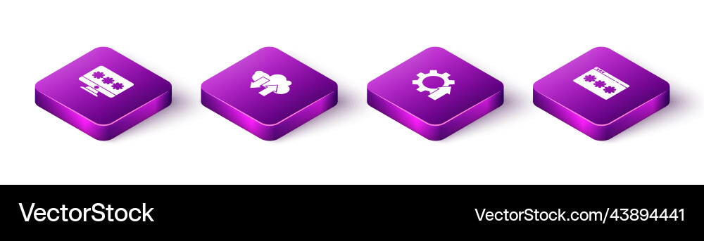 Set isometric monitor with password cloud Set isometric monitor with password cloud Vector Image