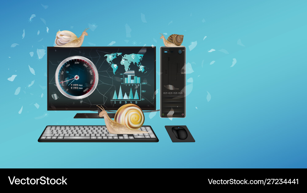 Slow desktop computer with snail Slow desktop computer with snail vector image