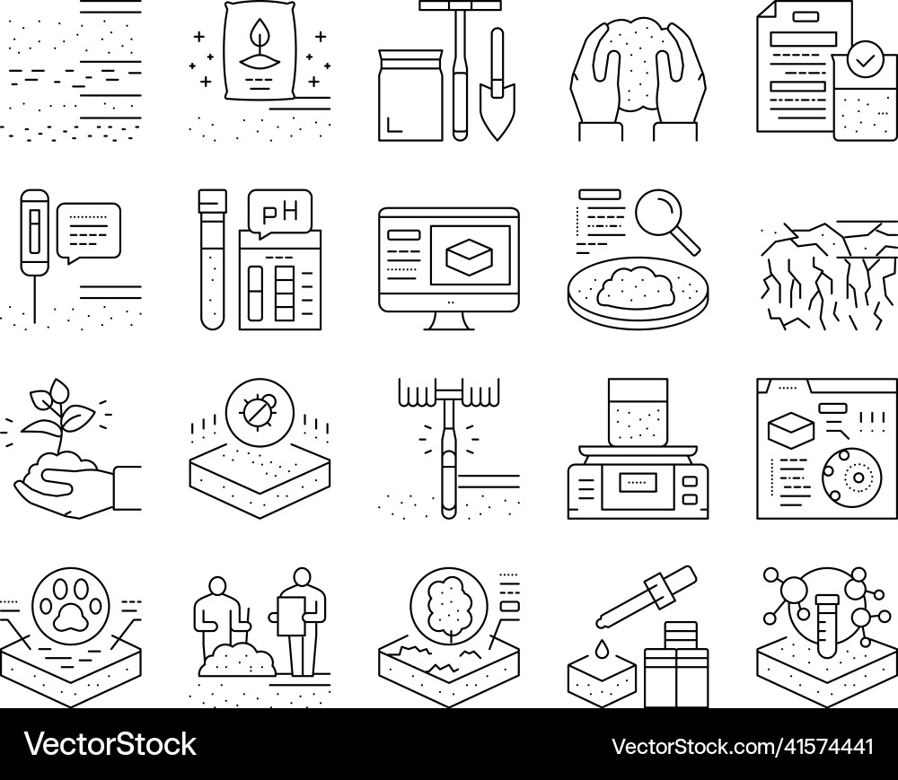 Soil testing nature collection icons set Soil testing nature collection icons set vector image