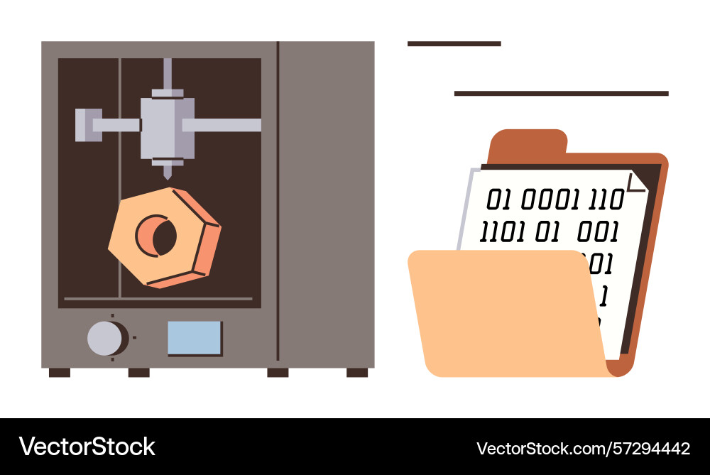 3d printer creating object with binary code file 3d printer creating object with binary code file vector image