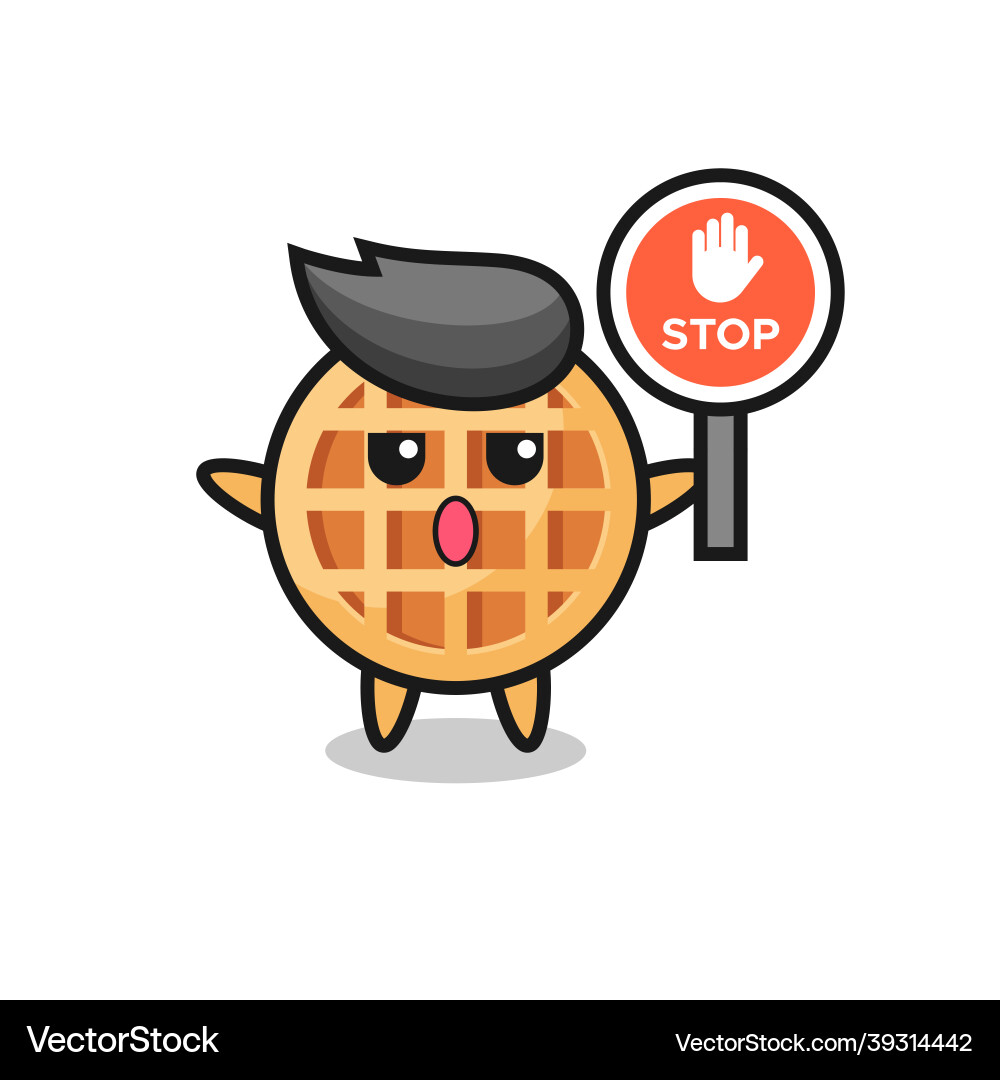 Circle waffle character holding a stop sign Vector Image
