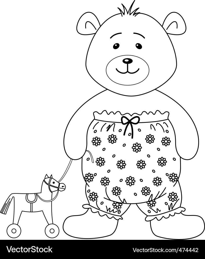 Cute Teddy Bear with Toy Horse Vector Image