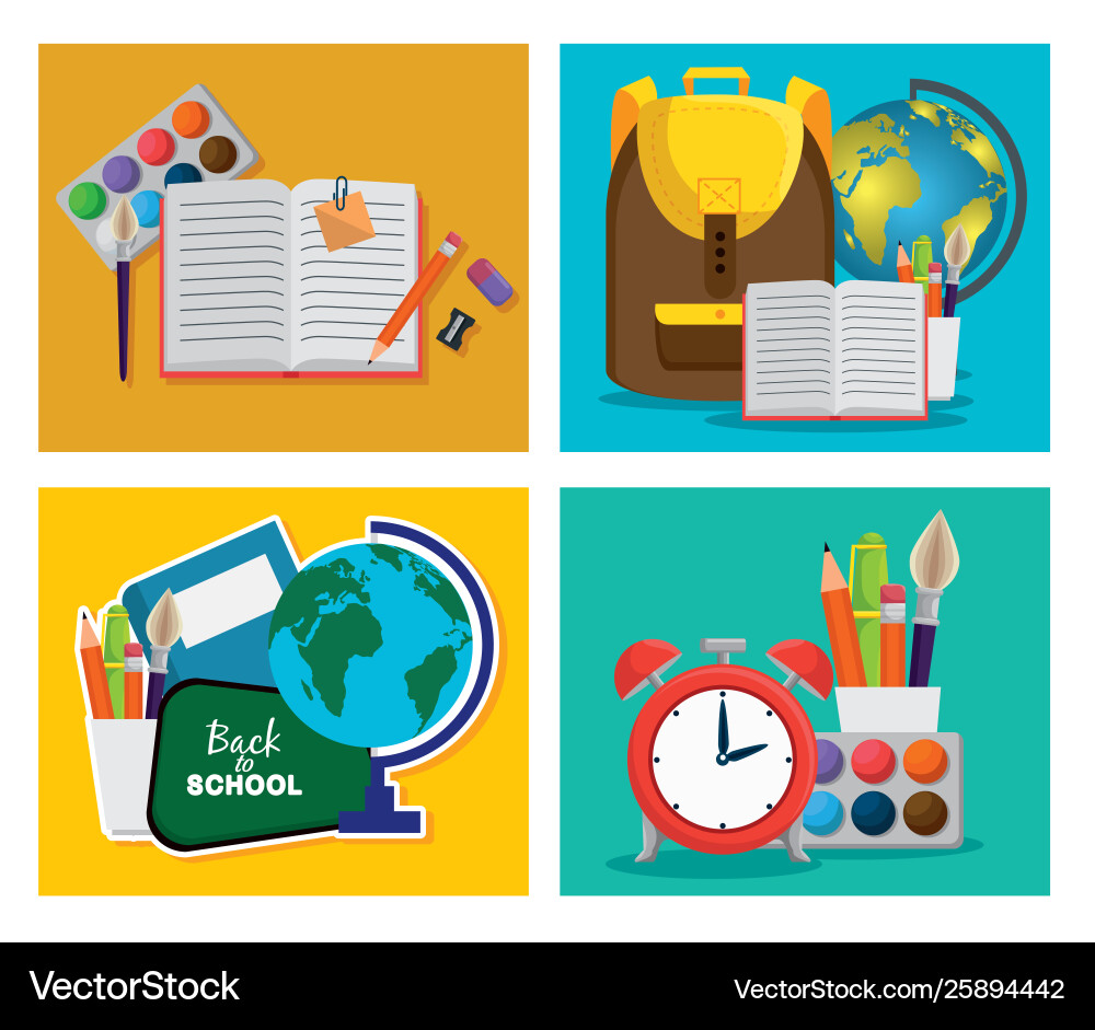 Set backpack with notebook and global map Set backpack with notebook and global map vector image