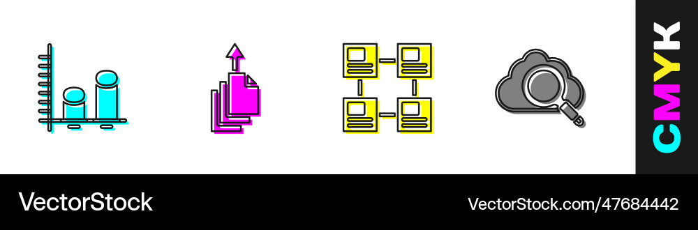 Set data analysis export hierarchy organogram Set data analysis export hierarchy organogram vector image