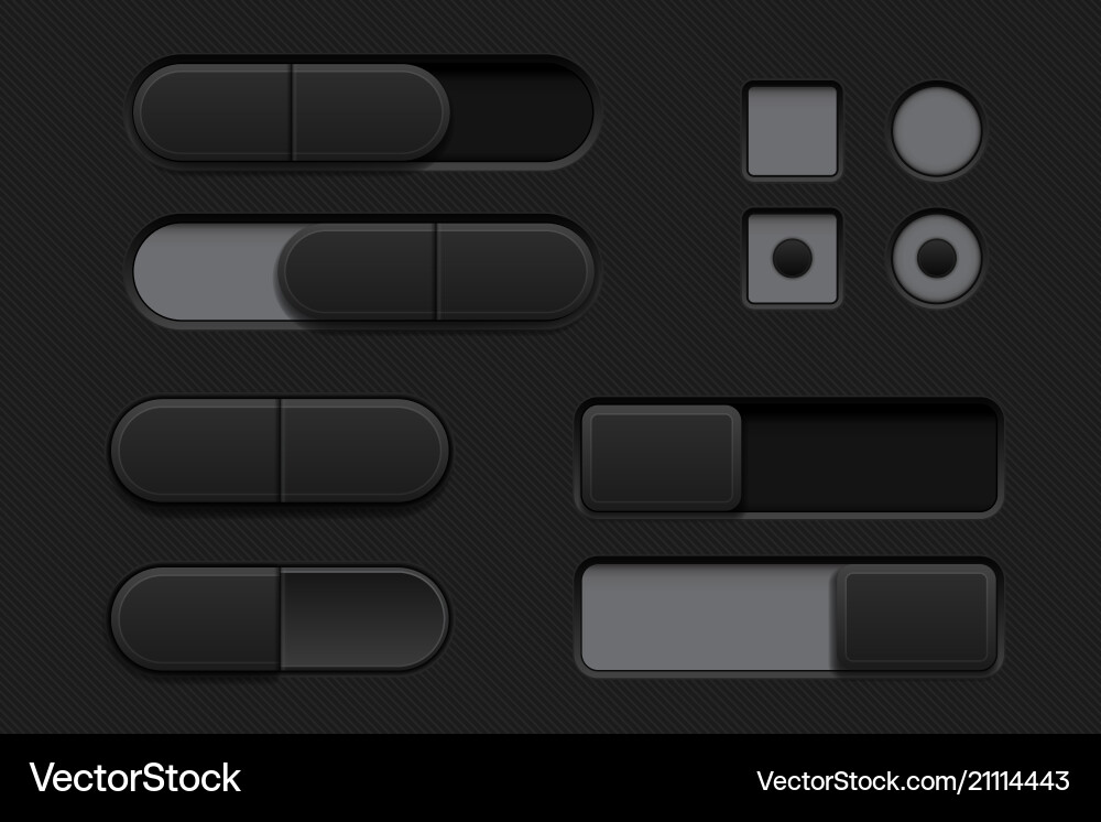 Black interface buttons 3d set of icons Vector Image