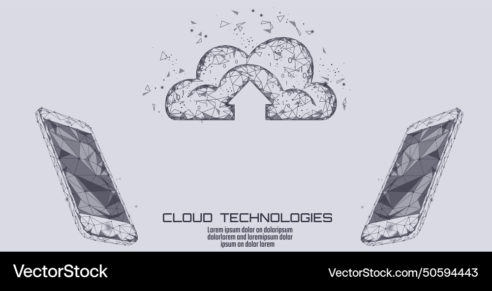 Cloud computing online storage app low poly vector image
