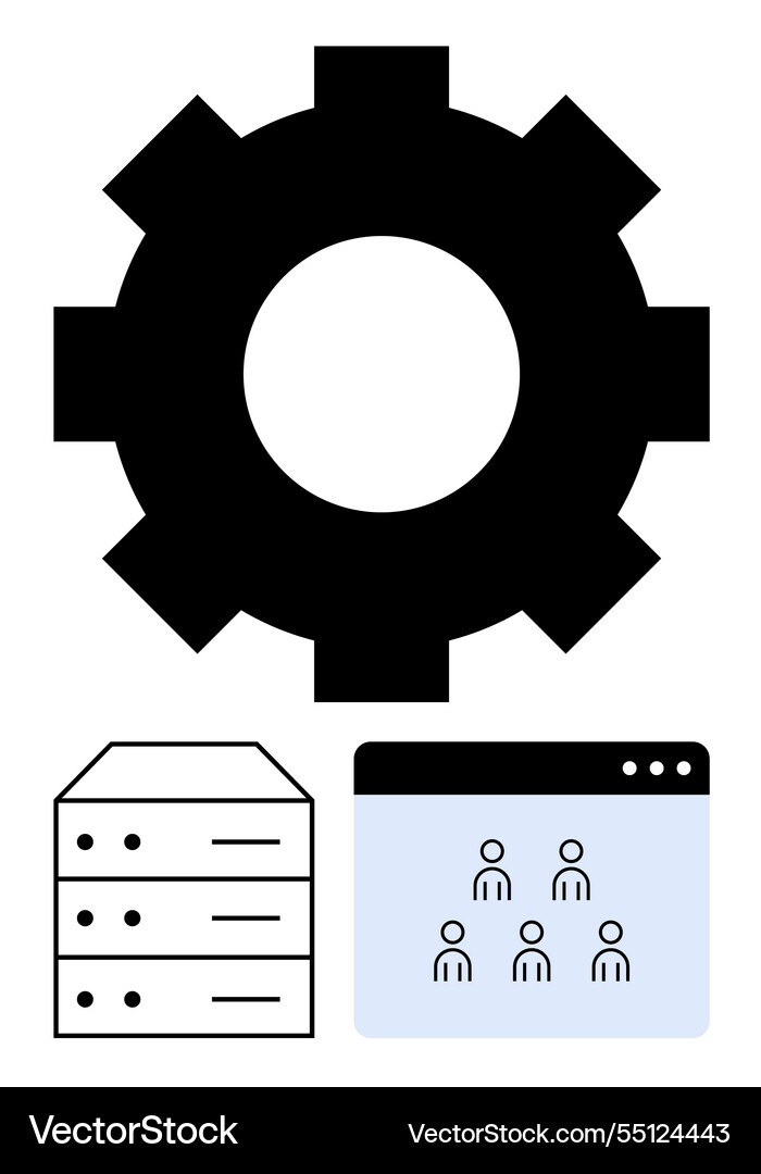 Gear with server stack and user interface window Gear with server stack and user interface window vector image