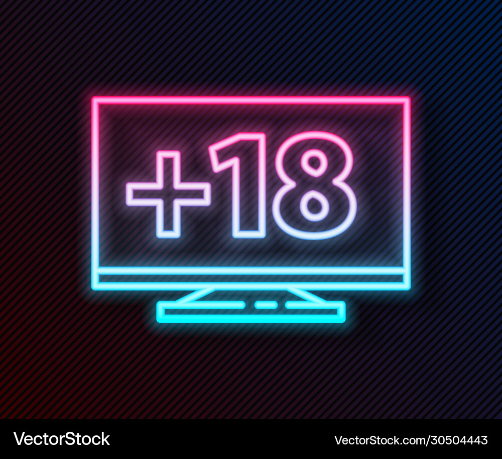 Glowing neon line computer monitor with 18 plus Vector Image