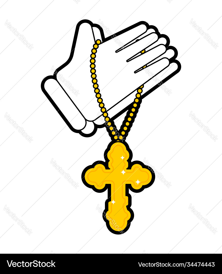 Hands in prayer and cross isolated Hands in prayer and cross isolated Vector Image