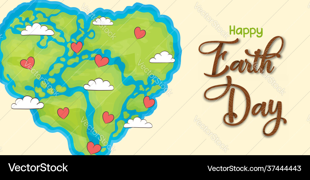 Happy earth day world map heart shape banner vector image