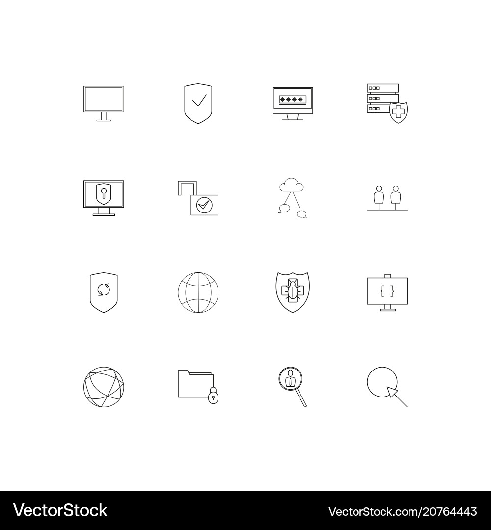 Internet security linear thin icons set outlined vector image
