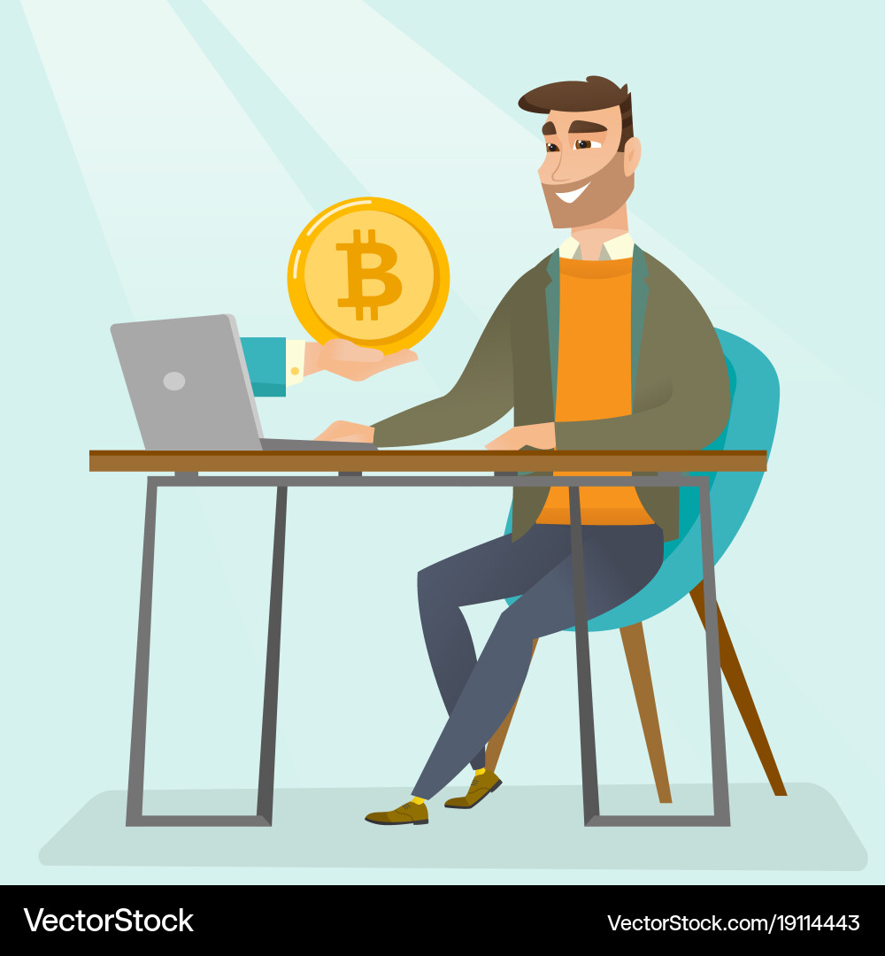 Man getting bitcoin coin from trading vector image