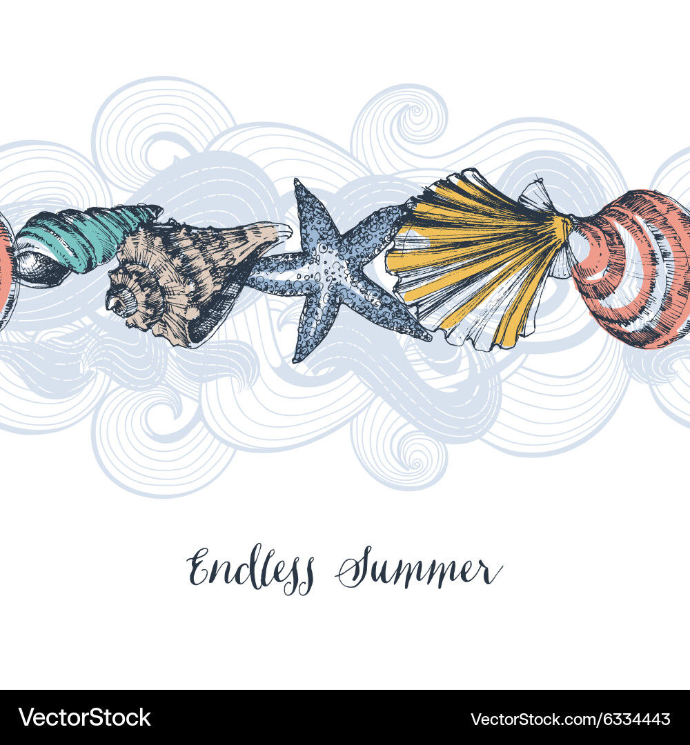 Sea shells background seamless pattern vector image