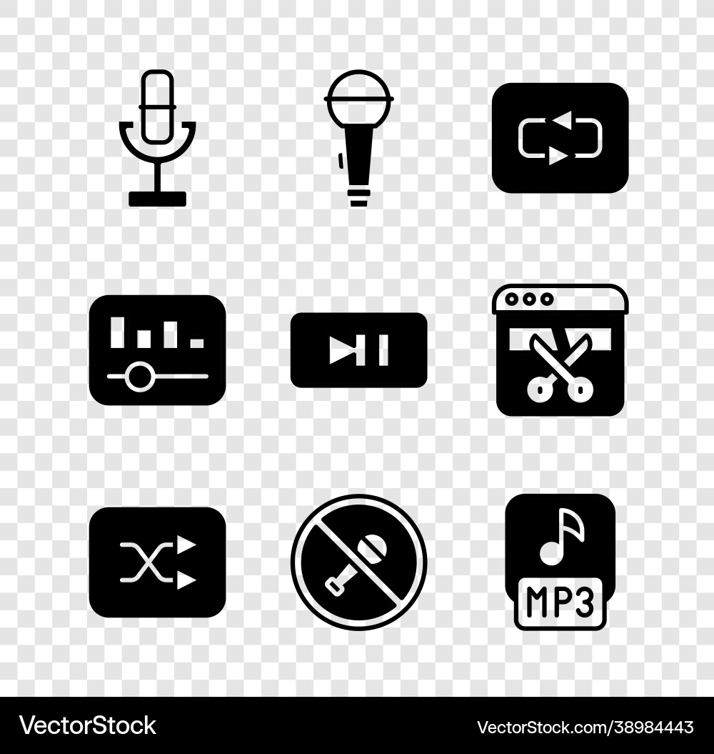 Set microphone repeat button arrow shuffle mute Set microphone repeat button arrow shuffle mute vector image