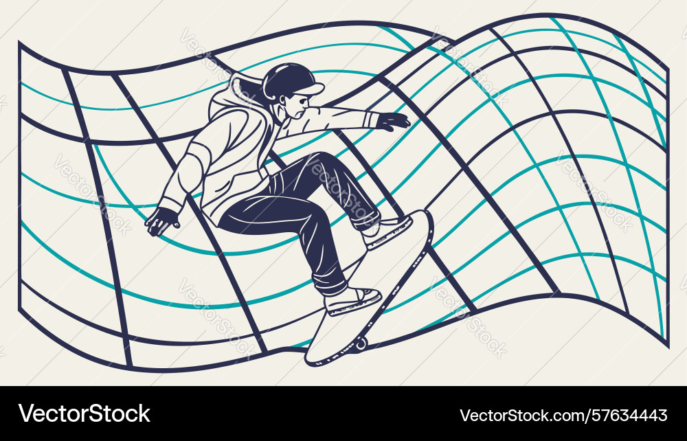 Skater on grid pattern dynamic skateboarder vector image