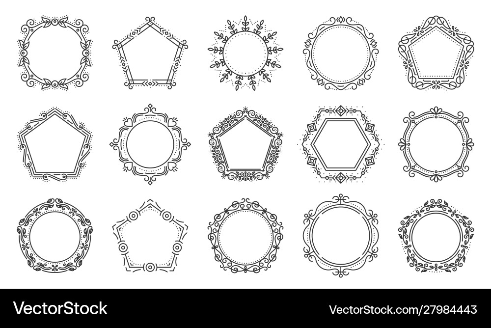 Text frame monogram hexagon circle art set vector image