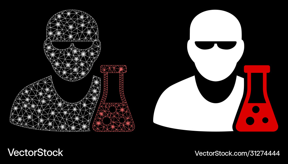 Bright mesh network scientist with flask Bright mesh network scientist with flask vector image