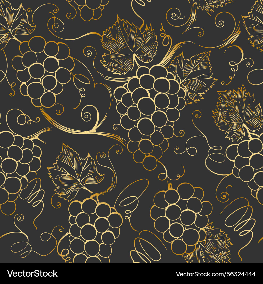 Golden grape branches seamless pattern Golden grape branches seamless pattern vector image