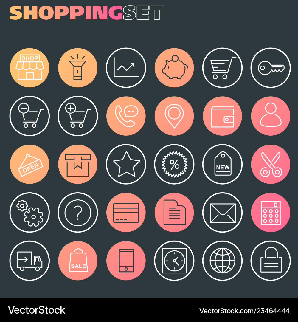 Inline shopping icons collection trendy linear Inline shopping icons collection trendy linear vector image