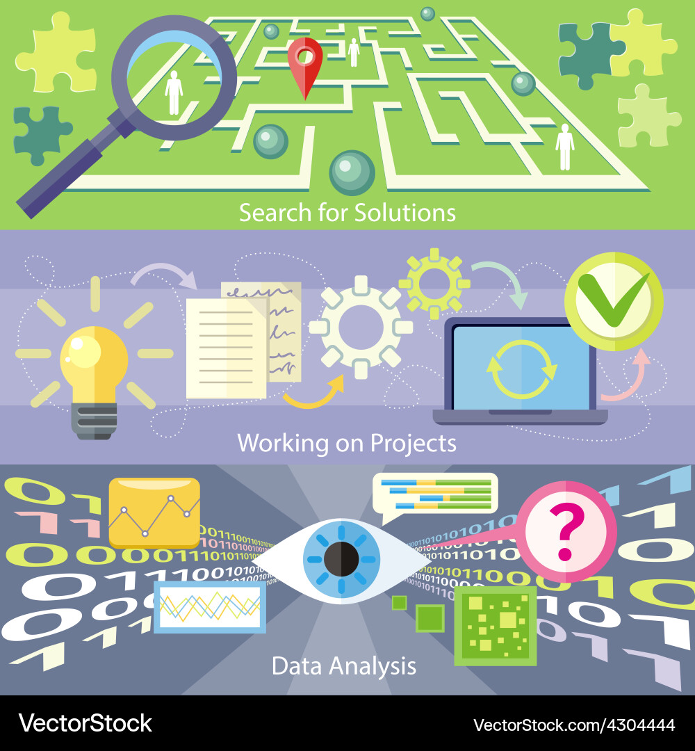 Search for solution data analysis working project vector image