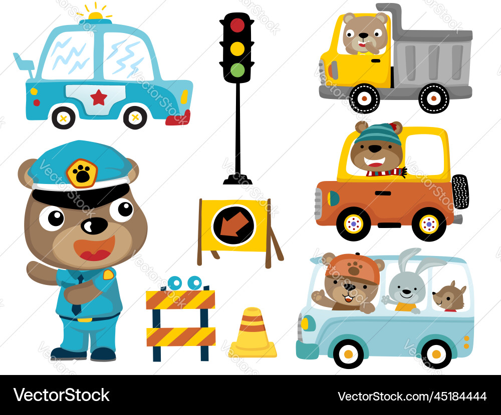 Set of traffic elements with funny animals Set of traffic elements with funny animals vector image