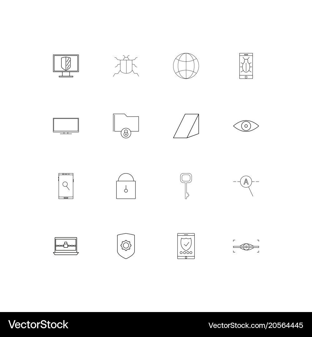 Internet security simple linear icons set vector image