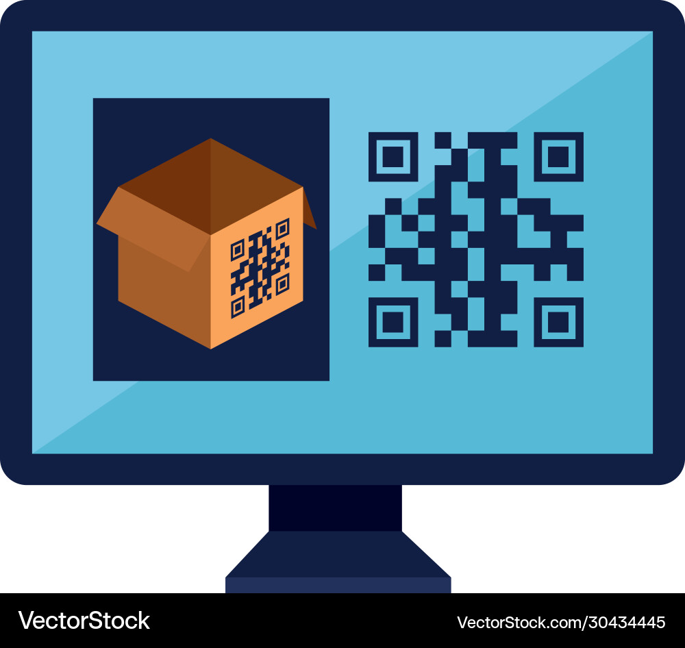 Qr code over box and computer design vector image