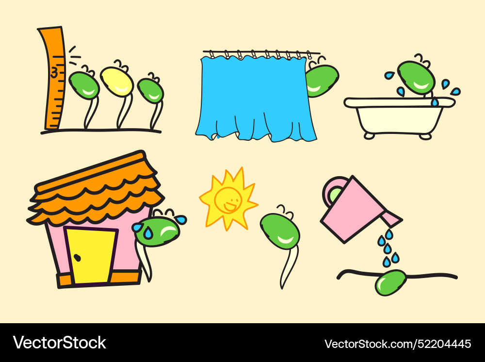 Seeds bean sprouts characters Royalty Free Vector Image