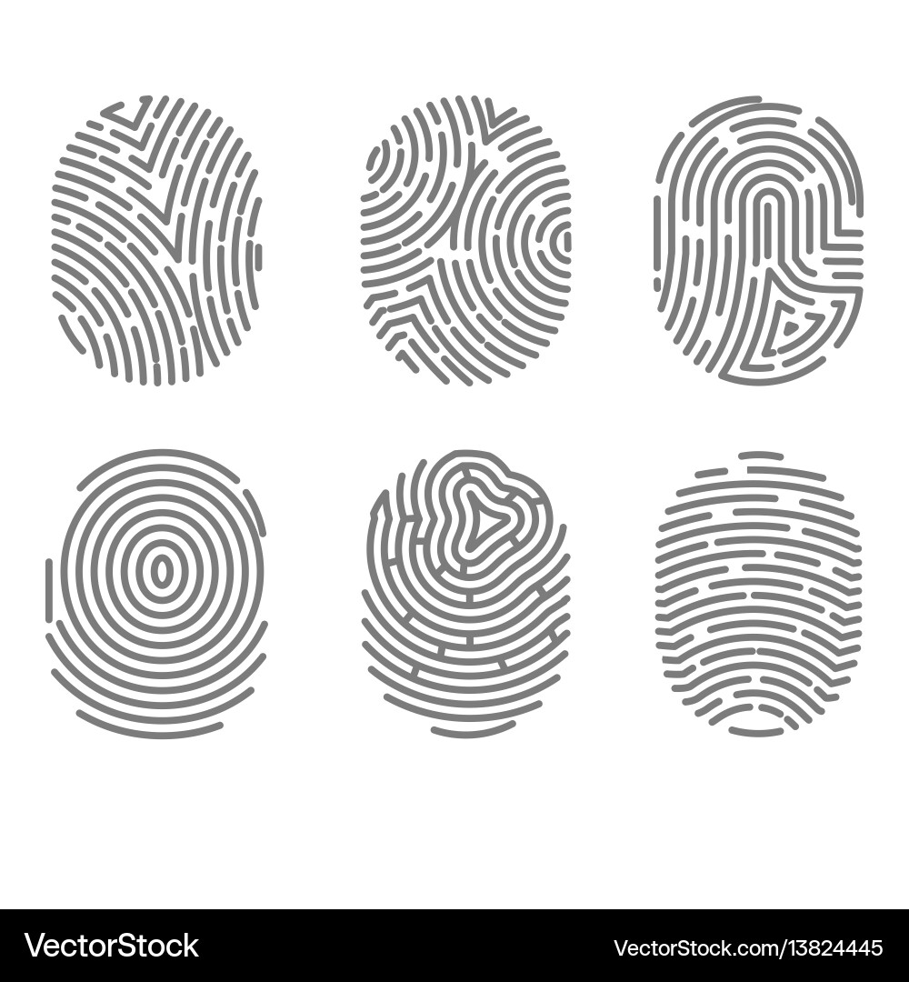 Set of fingerprint types with twisted lines signs Set of fingerprint types with twisted lines signs vector image