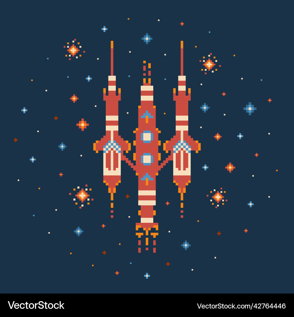 8 bit pixel art spaceship in outer space 8 bit pixel art spaceship in outer space vector image