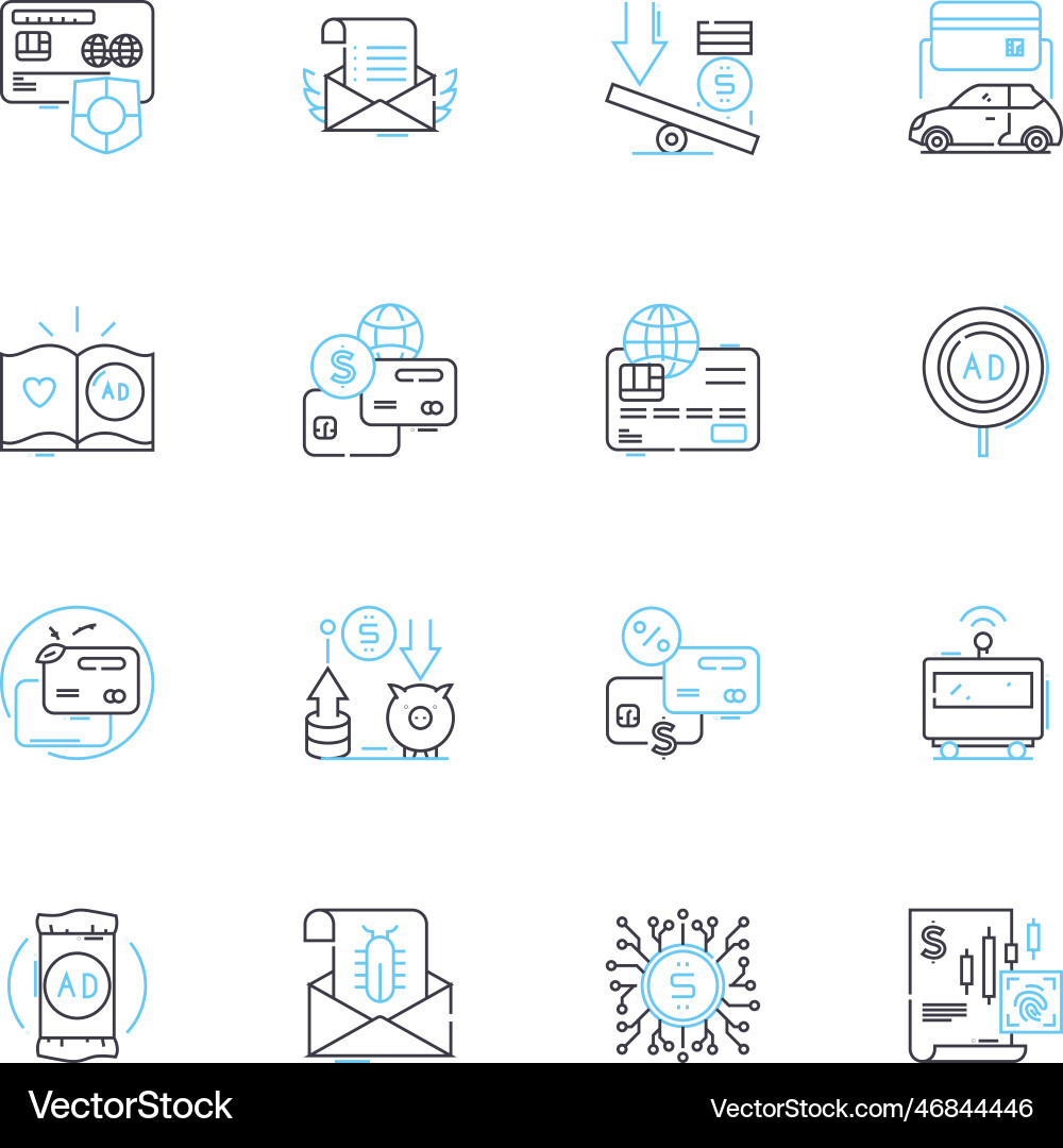 Electronic transactions linear icons set digital Electronic transactions linear icons set digital vector image