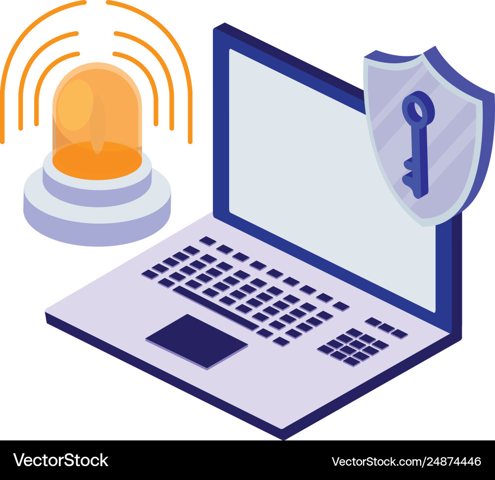 Laptop computer with security shield Laptop computer with security shield Vector Image