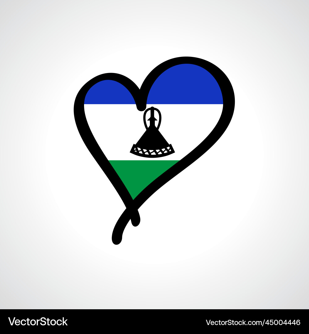 Lesotho flag heart-shaped hand drawn logo vector image