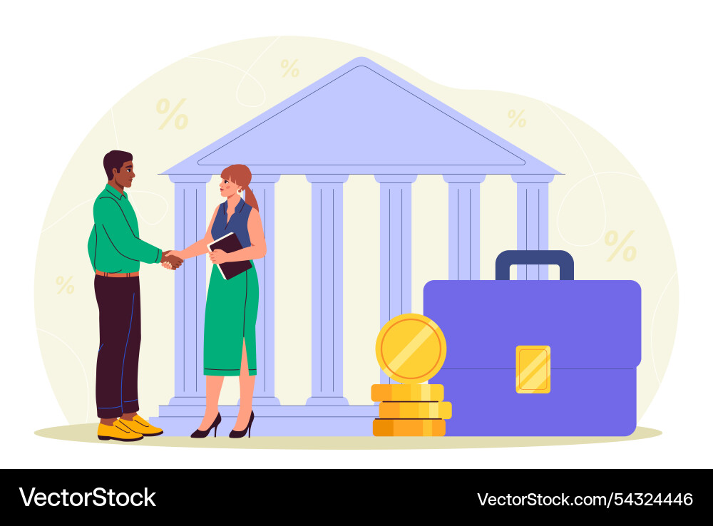 Menschen in der Nähe von Bank Mann und Frau Goldmünzen Menschen in der Nähe von Bank Mann und Frau Goldmünzen vektorbild