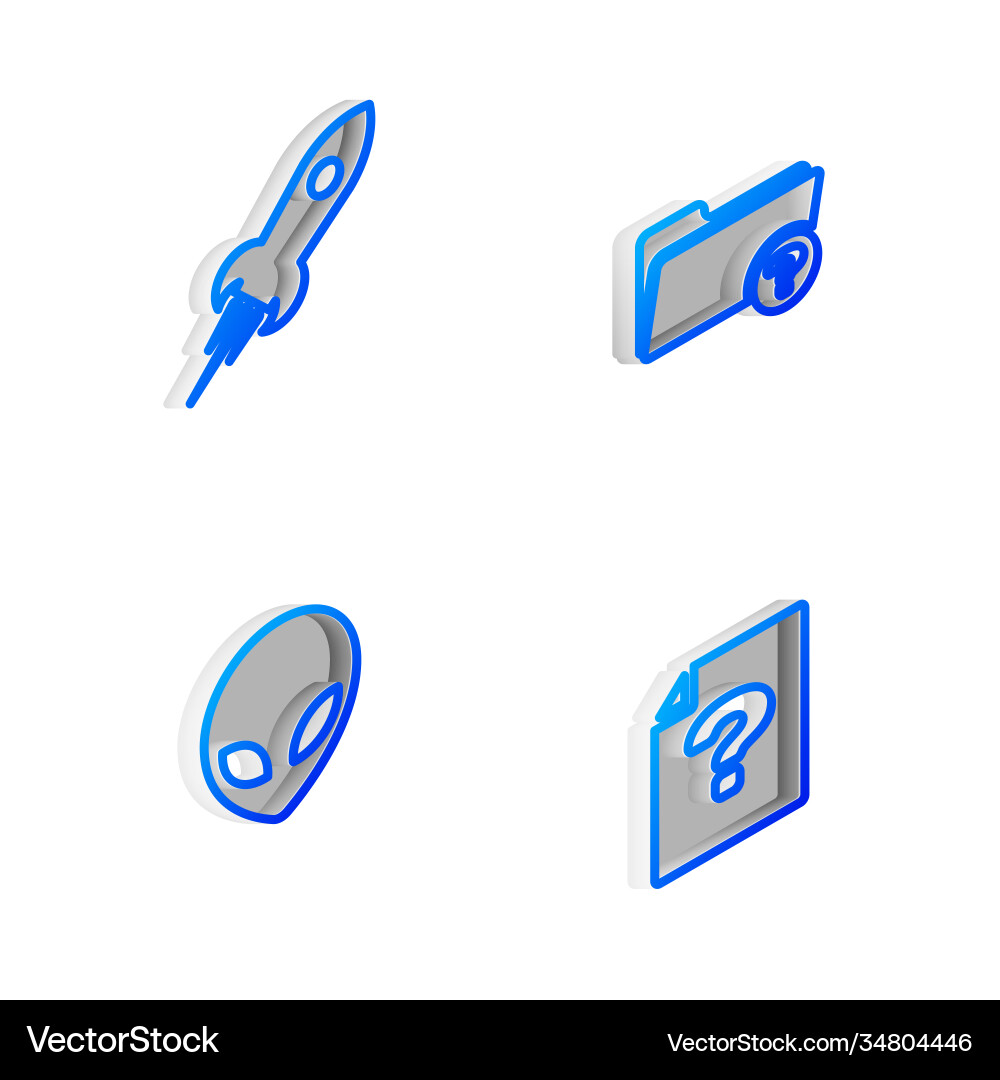 Set isometric line unknown directory rocket ship Set isometric line unknown directory rocket ship vector image