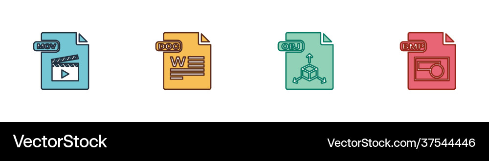 Set mov file document doc obj and bmp icon Set mov file document doc obj and bmp icon vector image