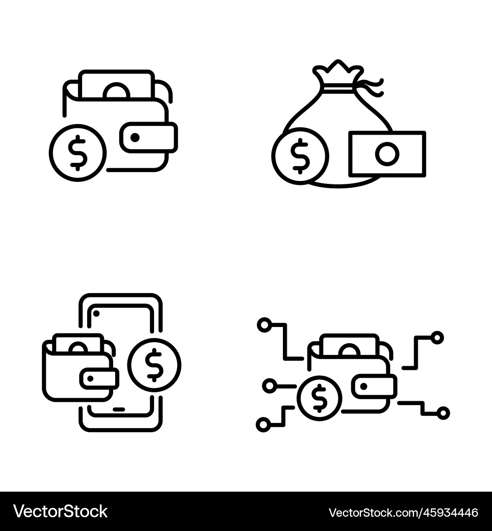 Set of digital wallet icon in linear style Vector Image