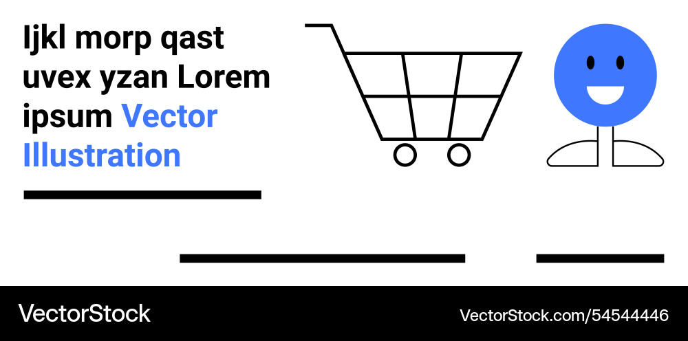 Shopping cart and smiling face with text elements Shopping cart and smiling face with text elements vector image