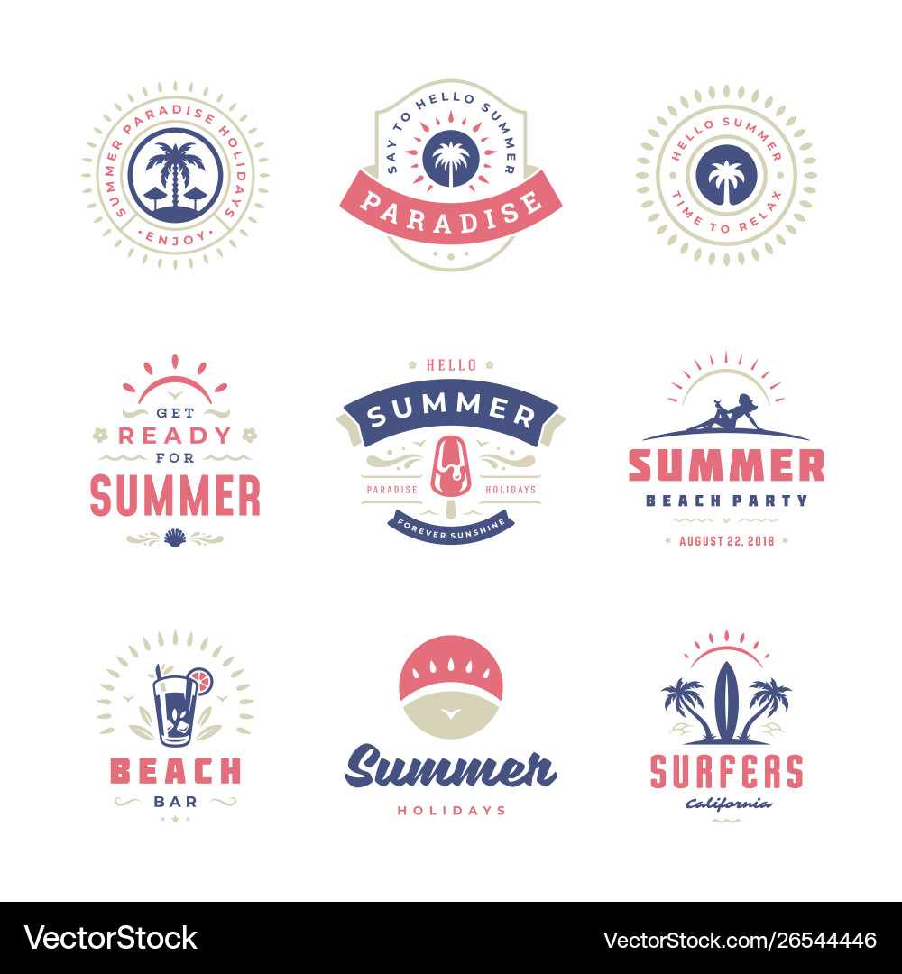 Summer holidays labels and badges retro typography Summer holidays labels and badges retro typography vector image