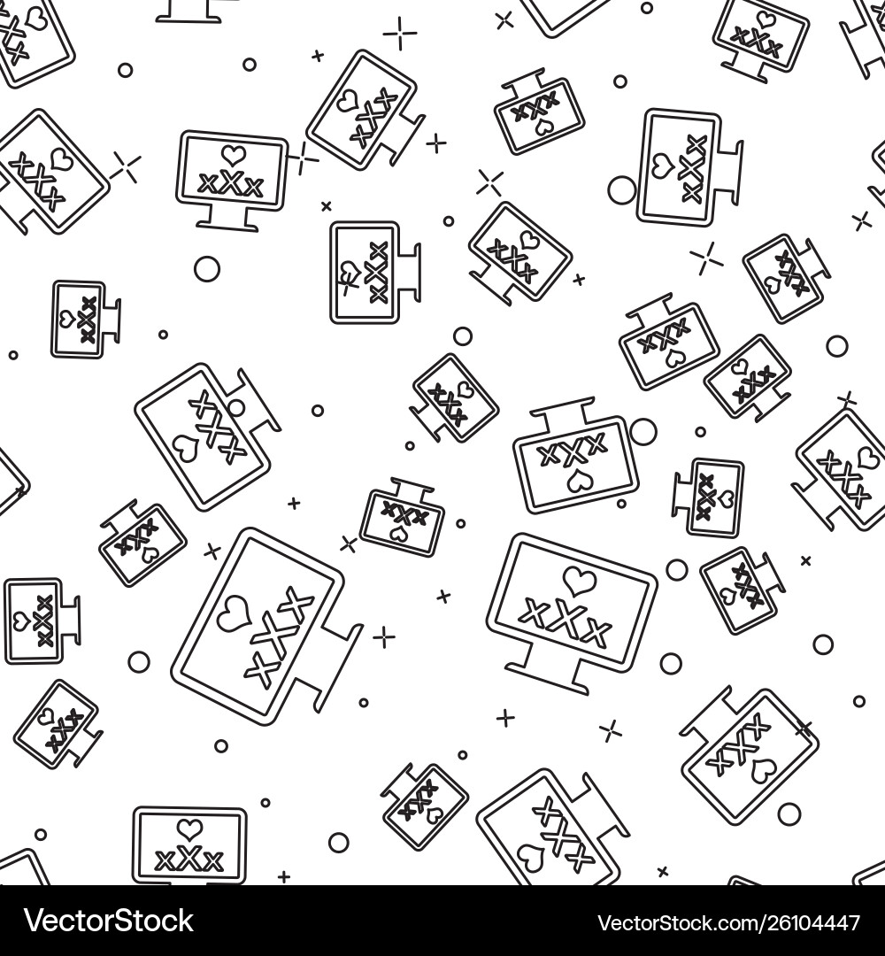 Black line computer monitor with 18 plus content Black line computer monitor with 18 plus content vector image