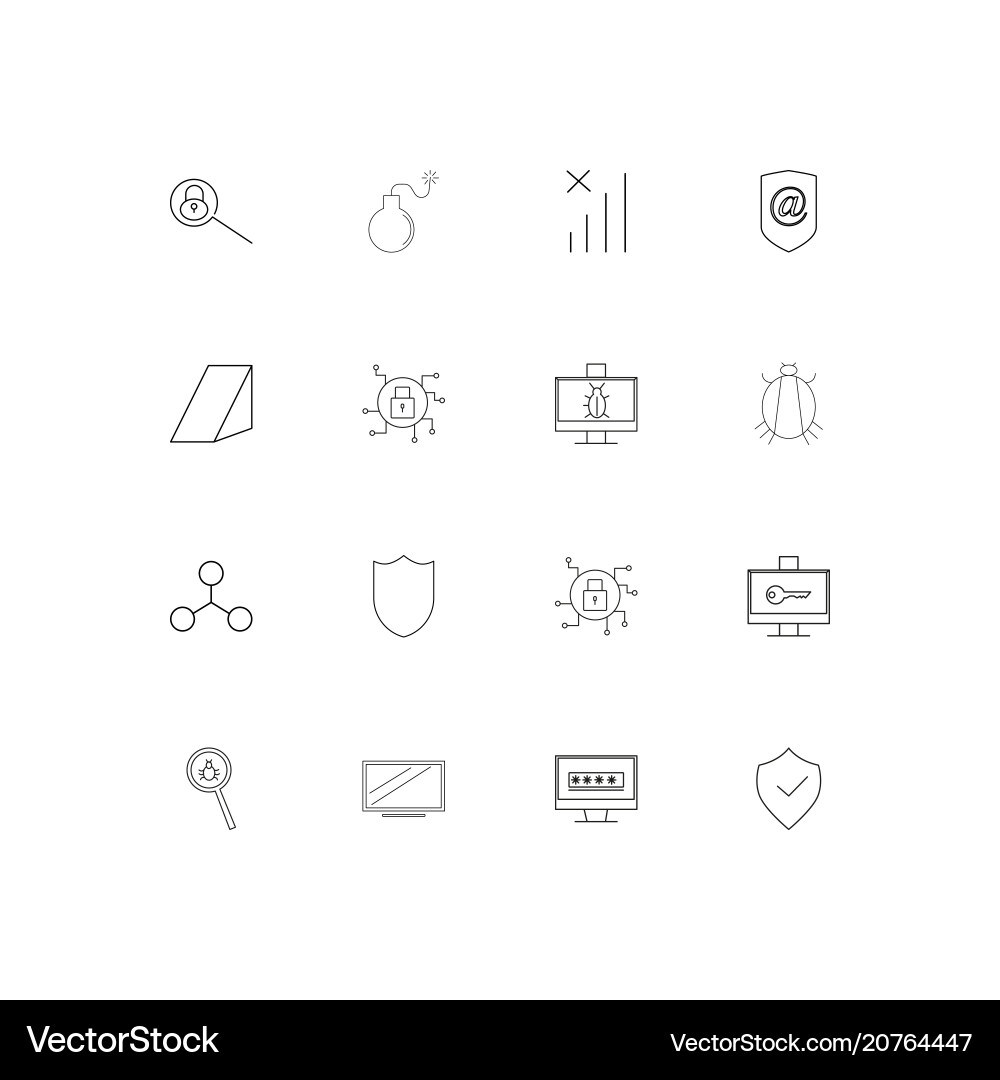 Internet security linear thin icons set outlined vector image