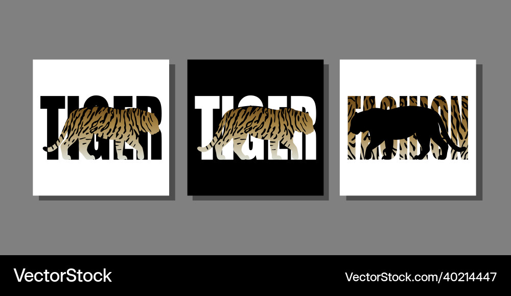 Mode T-Shirt Prints mit Tiger Silhouette Mode T-Shirt Prints mit Tiger Silhouette vektorbild