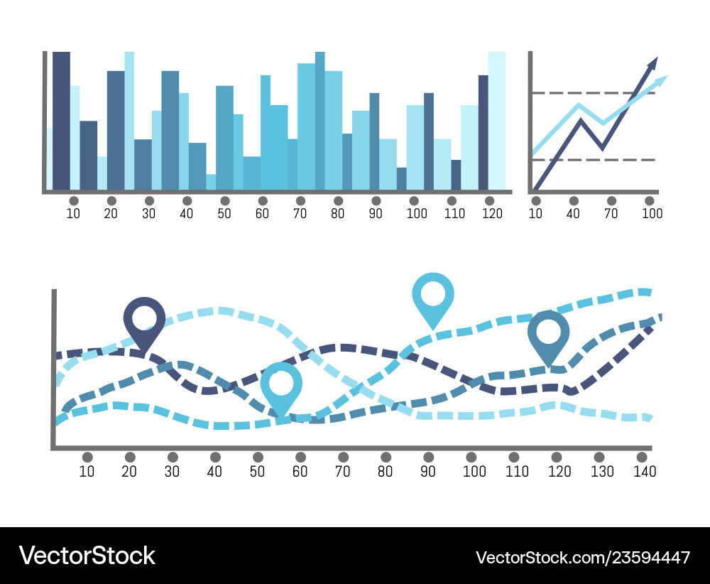 Scheme with numbers and visualized data on charts Scheme with numbers and visualized data on charts vector image
